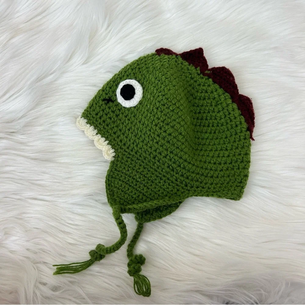 Hand Knit Boys Dinosaur Hat OS